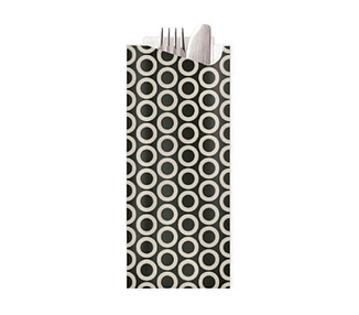 Pochetta Cutlery Pouch 3Ply Napkin Black & White Circles 250/Ctn