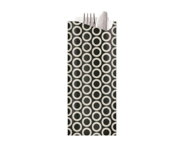 Pochetta Cutlery Pouch 3Ply Napkin Black & White Circles 250/Ctn