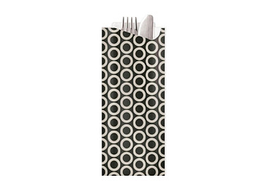 Pochetta Cutlery Pouch 3Ply Napkin Black & White Circles 250/Ctn