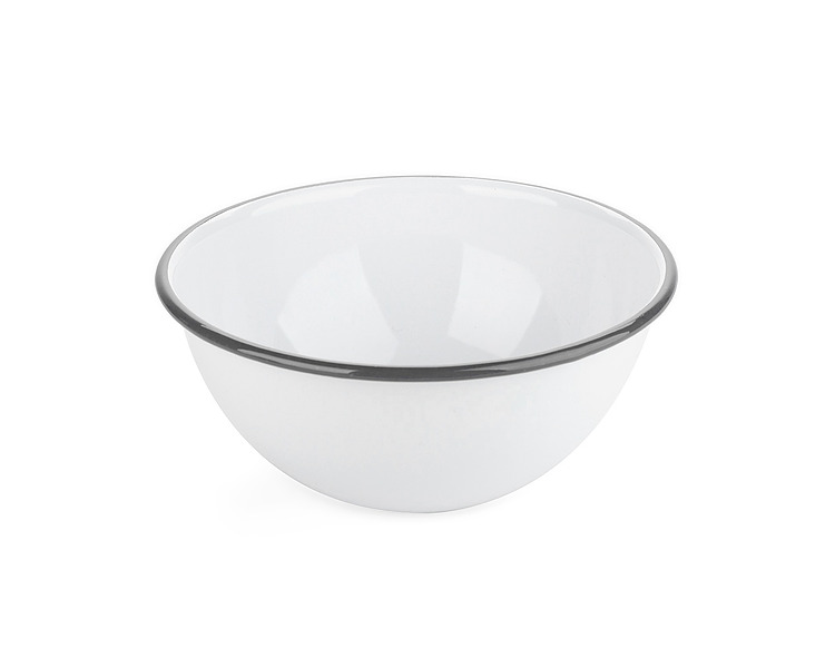 Falcon Enamelware Deep Pudding/Cereal Bowl White/Grey Rim 16cm 12/Pkt