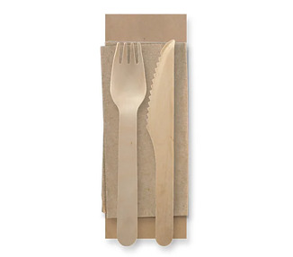 Wooden Cutlery Combo COATED Knife, Fork & Napkin 400/Ctn