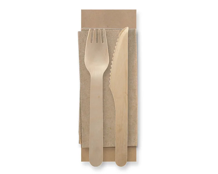 Wooden Cutlery Combo COATED Knife, Fork & Napkin 400/Ctn