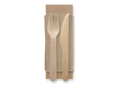 Wooden Cutlery Combo COATED Knife, Fork & Napkin 400/Ctn