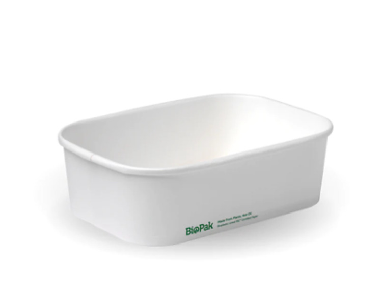 White Bioboard PLA Lined Rectangular Container 650ml 300/Ctn