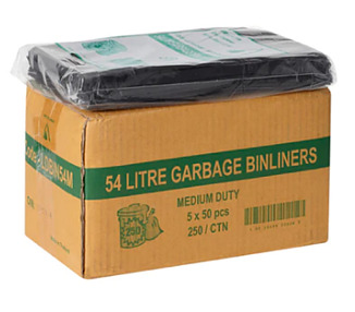 Bin Liner Heavy Duty Black 54L 250/Ctn