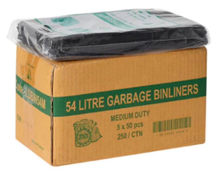 Bin Liner Heavy Duty Black 54L 250/Ctn