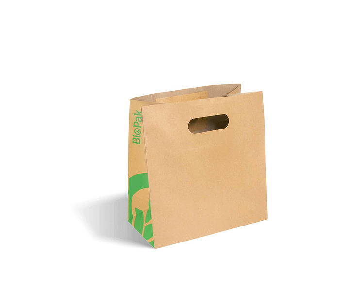 Carry Bag Kraft Small Die Cut Handle 270 x 280 x 150mm 500/Pkt