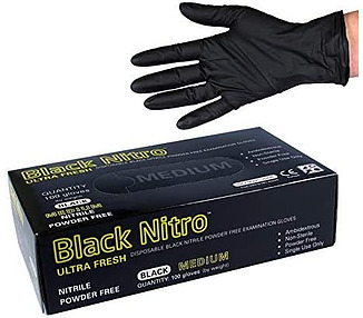 Glove Black Nitrile Medium 100/Pkt