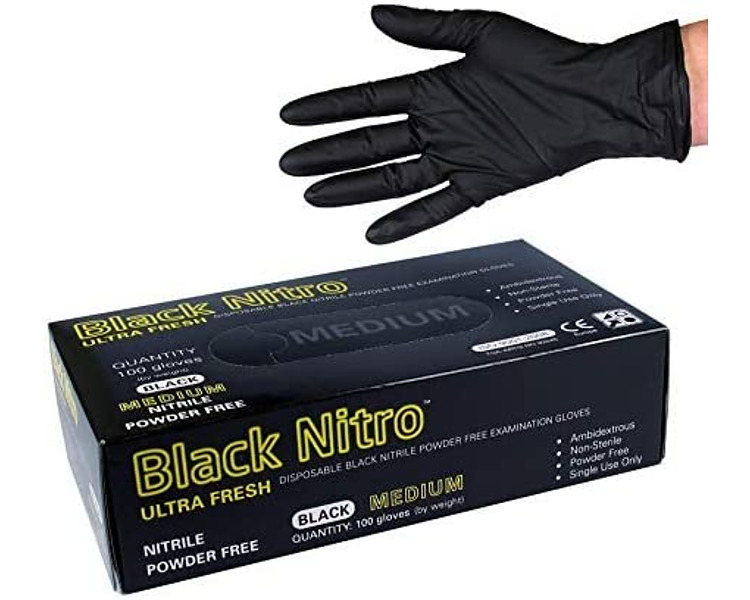 Glove Black Nitrile Medium 100/Pkt