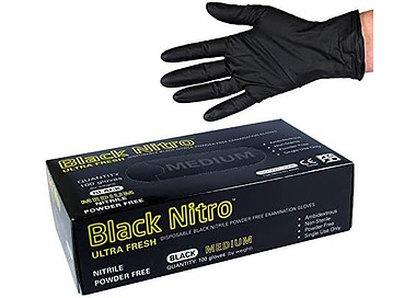 Glove Black Nitrile Medium 100/Pkt