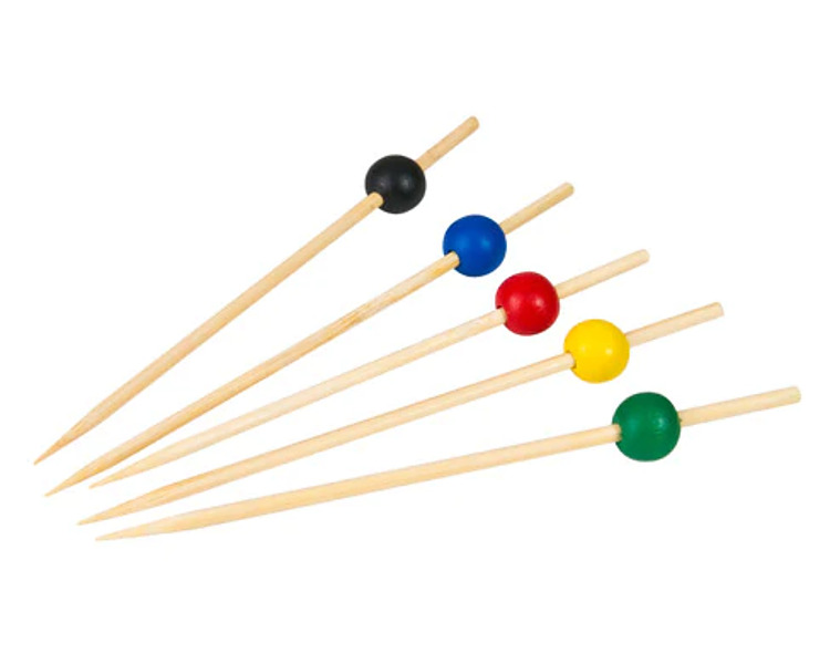 Bamboo Skewer Assorted Coloured Balls 12cm 100/Pkt