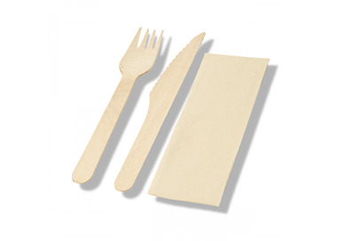 Wooden Cutlery Combo Knife, Fork & Napkin 400/Ctn