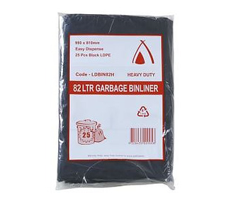 Bin Liner Heavy Duty Black 82L 250/Ctn