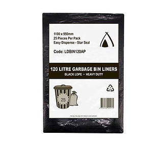 Bin Liner Heavy Duty Black 120L 100/Ctn