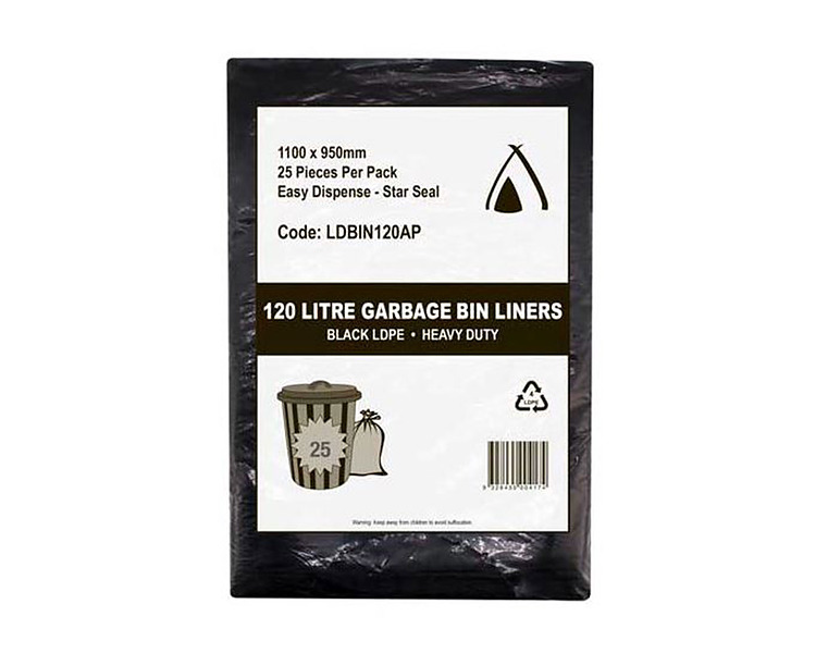 Bin Liner Heavy Duty Black 120L 100/Ctn