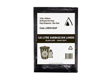 Bin Liner Heavy Duty Black 120L 100/Ctn