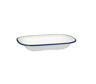 White With Blue Line Melamine Evoke Rectangular Dish 230 x 176 x 45mm 12/Pkt