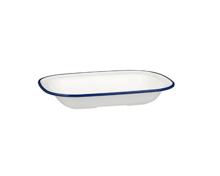 White With Blue Line Melamine Evoke Rectangular Dish 230 x 176 x 45mm 12/Pkt