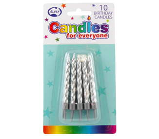 Birthday Candle Spiral Silver 10/Pkt