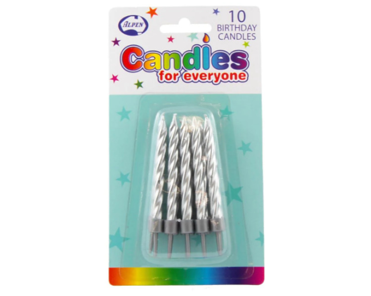 Birthday Candle Spiral Silver 10/Pkt