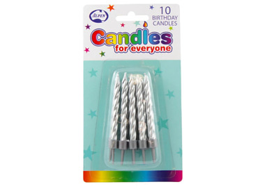 Birthday Candle Spiral Silver 10/Pkt