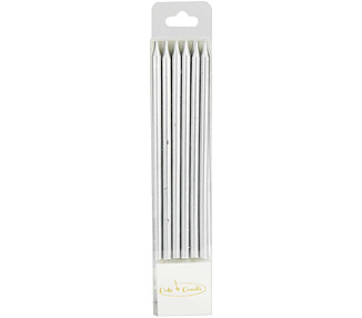 Birthday Candle Slim Silver 120mm 12/Pkt