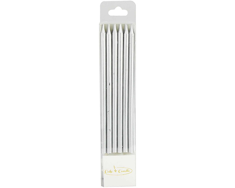 Birthday Candle Slim Silver 120mm 12/Pkt