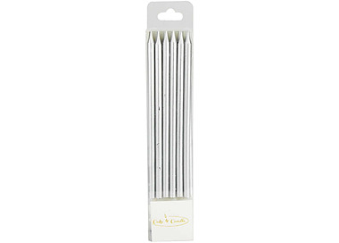 Birthday Candle Slim Silver 120mm 12/Pkt