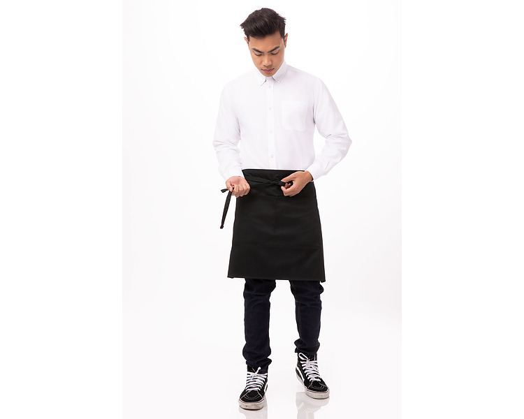 Apron 1/2 Bistro Black With Pocket 48cmL x 70cmW