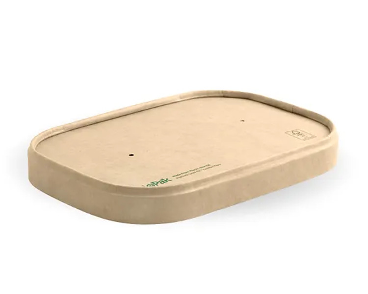 Bioboard Paper Kraft Lid Suits 500-1000ml Rect Container 300/Ctn