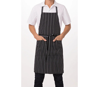 Apron Bib Black & White Stripe 86cmL x 61cmW