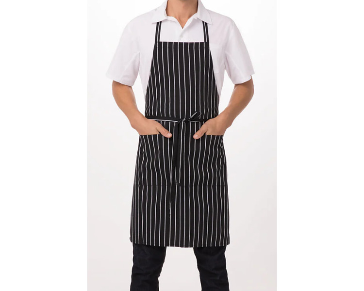 Apron Bib Black & White Stripe 86cmL x 61cmW