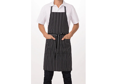 Apron Bib Black & White Stripe 86cmL x 61cmW